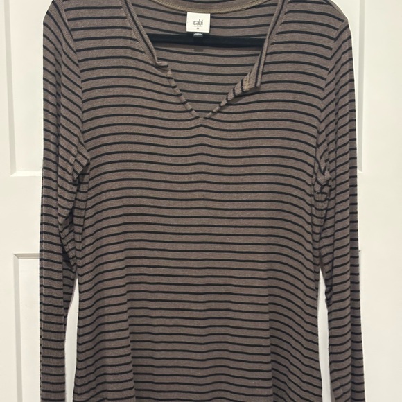 CAbi Black Heather Brown Striped Long Sleeve Simple Tee 4440 Size Medium VGUC - Picture 4 of 7